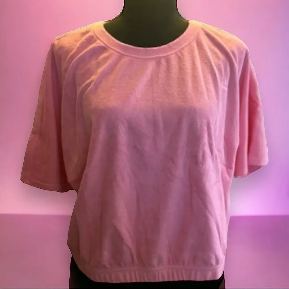 JUICY COUTURE Top Short Sleeve Cropped Design Terry Cloth Fabric Pink W XXL NWT - Picture 4 of 10
